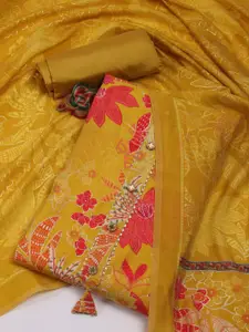 Meena Bazaar Floral Printed Gotta Patti Unstitched Dress Material
