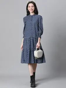 Oxolloxo Ethnic Motifs Print Mandarin Collar Organic Cotton Shirt Dress