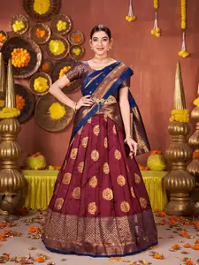 SHOPGARB Woven Design Banarasi Silk Semi-Stitched Lehenga Unstitched Blouse With Dupatta