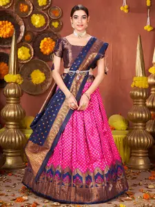 SHOPGARB Ethnic Motifs Woven Design Semi-Stitched Lehenga & Unstitched Blouse With Dupatta