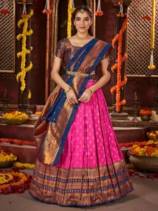 SHOPGARB Ethnic Motifs Woven Design Semi-Stitched Lehenga & Unstitched Blouse With Dupatta