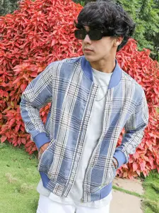 Campus Sutra Tartan Checked Windcheater Bomber Jacket