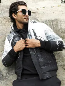 Campus Sutra Black Windcheater Puffer Jacket