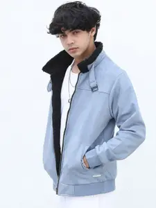 Campus Sutra Suede Mock Collar Windcheater Denim Jacket