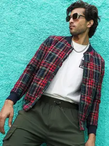 Campus Sutra Tartan Checked Windcheater Bomber Jacket