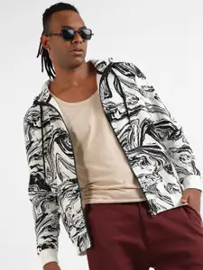 Campus Sutra Printed Hooded Cotton Front-Open Sweatshirt