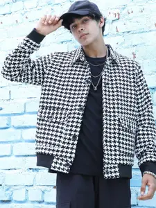 Campus Sutra Black Checked Windcheater Tailored Jacket