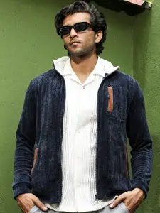 Campus Sutra Mock Collar Windcheater Cotton Open Front Jacket