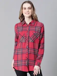 Oxolloxo Relaxed Tailored Fit Tartan Checked Cotton Casual Shirt