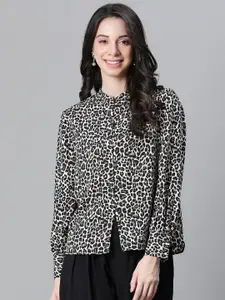 Oxolloxo Super Animal Printed Mandarin Collar Puff Sleeves Casual Shirt