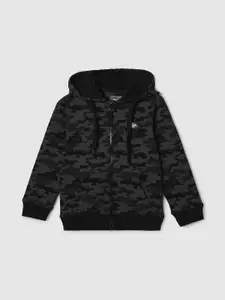 max Boys Black Camouflage Printed Hooded Pullover