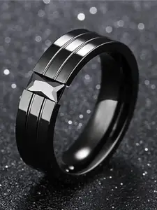 VIEN Men Titanium Plated CZ-Studded Finger Ring