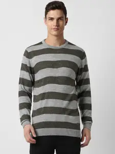 Peter England Casuals Striped Round Neck Long Sleeves Acrylic Pullover Sweater