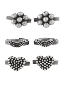 Infuzze Set Of 6 Silver Plated Oxidized Adjustable Toe Rings