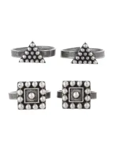 Infuzze Set Of 4 Silver Plated Oxidized Adjustable Toe Rings