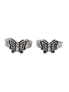 Infuzze Set Of 2 Silver Plated Oxidized Adjustable Toe Rings