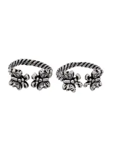 Infuzze Set of 2 Silver-Plated Oxidised Butterfly Adjustable Toe Rings