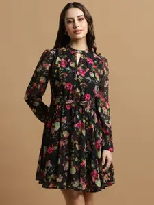 Allen Solly Woman Floral Printed Keyhole Neck Gathered Detailed Fit & Flare Dress