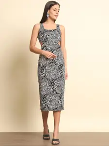 Trend Arrest Abstract Printed Cut-Outs Sheath Midi Dress