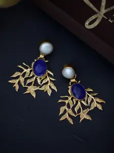 Bellofox Gold toned & Blue Artificial Stones Drop Earrings