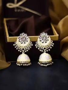 Bellofox Gold Toned & Beige Artificial Beads Jhumkas