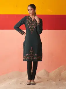 Lakshita Floral Embroidered Sequins Woollen Straight Kurta