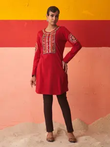 Lakshita Ethnic Motifs Embroidered Woollen Straight Kurta