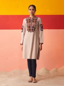Lakshita Ethnic Motifs Embroidered Woollen Straight Kurta