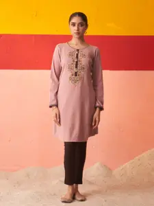 Lakshita Ethnic Motifs Embroidered Beads and Stones Woollen Kurta