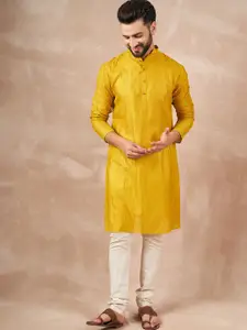 House of Pataudi Ethnic Motifs Embroidered Thread Work Detailed Liva Straight Kurta