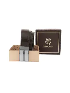 ZEVORA Men Textured Leather Reversible Belt