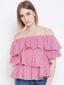 BAESD Checked Off-Shoulder A-Line Top