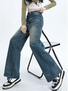 LULU & SKY Women High-Rise Wide Leg Heavy Fade Clean look Jeans