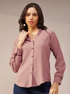 Pink Fort Mandarin Collar Shirt Style Regular Top