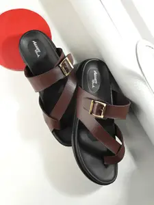 Azzaro Black Men Textured One Toe Comfort Sandals