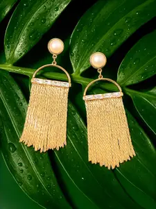 Rubans Voguish Rubans 18K Gold-Plated Pearl Fringed Detail Studded Tassel Drop Earrings in Gold Tone