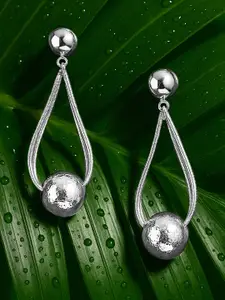 Rubans Voguish Rubans Silver-Plated Textured Ball & Multi-Strand Wire Sculptural Drop Earrings