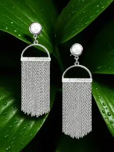 Rubans Voguish Rubans Silver-Plated Pearl Studded Fringe Chain Long Drop Earrings