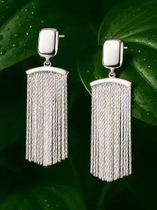 Rubans Voguish Rubans Silver-Plated Textured Fringe Chain Statement Long Drop Earrings