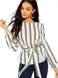 Stylecast X Slyck Vertical Striped Puff Sleeves Top