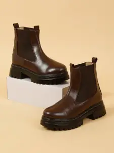 VALIOSAA Women Mid Top Platform Heeled Chelsea Boots