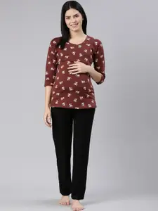 TRUNDZ Maternity & Nursing Printed T-Shirt With Trousers