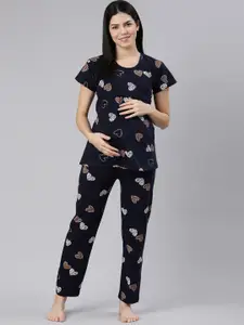 TRUNDZ Conversational Printed Maternity T-shirt With Lounge Pant