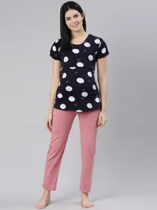 TRUNDZ Polka Dots Printed Maternity T-shirt With Lounge Pant