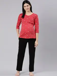TRUNDZ Maternity and Nursing Printed T-Shirt With Trousers