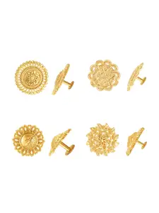 Vighnaharta Set Of 4 Gold-Plated Floral Studs Earrings