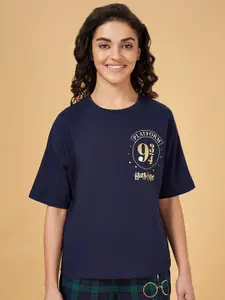 Dreamz by Pantaloons Harry Potter Printed Drop-Shoulder Sleeves Lounge T-shirt