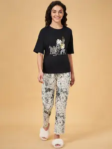Dreamz by Pantaloons Printed Cotton T-shirt With Pyjamas Night Suit