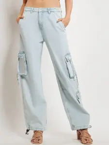 FREAKINS Women Straight Fit High-Rise Pure Cotton Denim Cargo