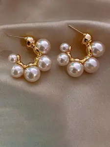 VIEN Gold-Plated Pearls Circular Half Hoop Earrings